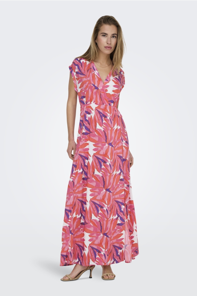 ONLMINDY S/S V-NECK MAXI DRESS WVN 15359140 CLOUD DANCER/VIVID TROPIC